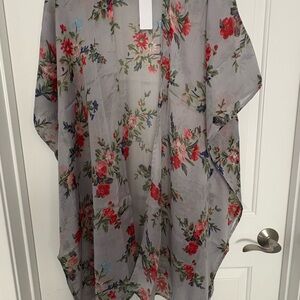 Raj Floral Sheer Blouse with Red and Blue Accents